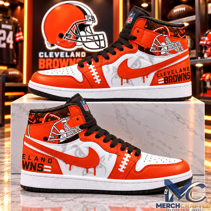 Cleveland Browns Football High Top Shoes Orange White Fan Sneakers