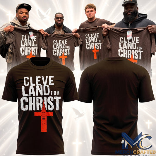 Cleveland For Christ Brown Distressed T Shirt Christian Faith Cross Graphic Tee