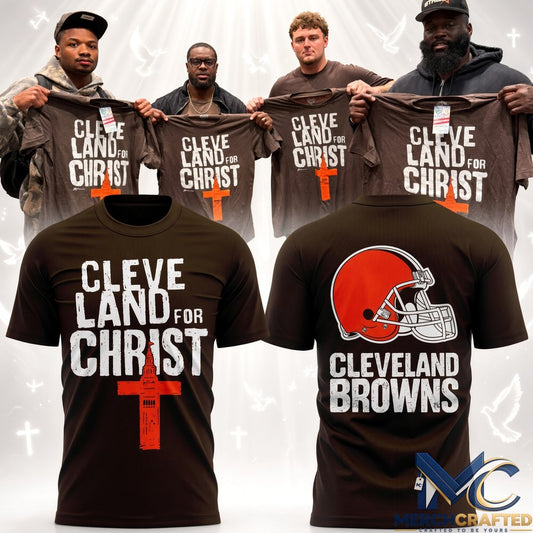 Cleveland For Christ Brown Distressed T Shirt With Browns Helmet Back Graphic Tee