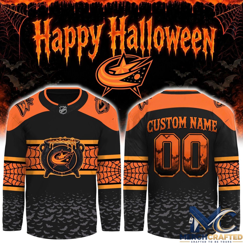 Columbus Blue Jackets Halloween 2026 Custom Hockey Jersey – Cauldron x Spiderweb Design