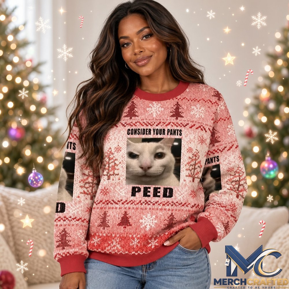 Consider Your Pants Peed Funny Cat Meme 2026 Christmas Ugly Sweater Holiday Knit Pullover