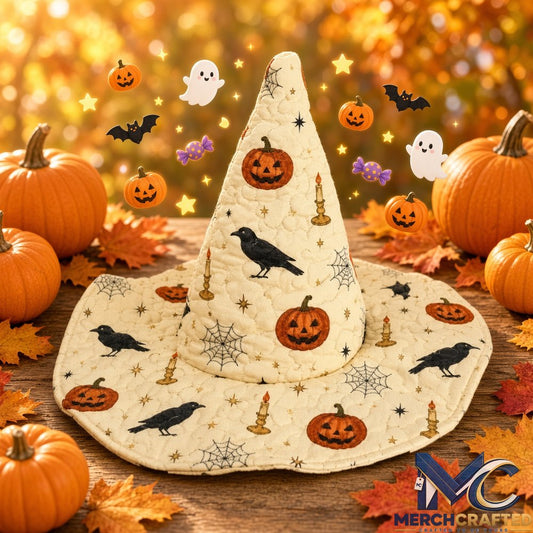 Cream Pumpkin Raven Halloween 2026 Limited Edition Quilted Witch Hat Costume Hat