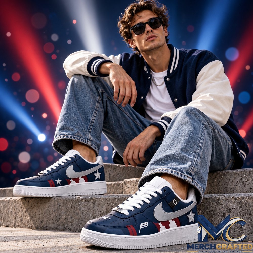 Custom Captain America Nike Air Force 1 Sneakers 2026 Avengers Endgame Navy Stars Stripes Low Top Shoes