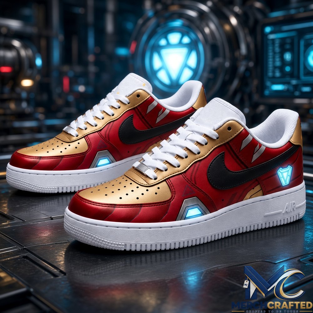 Custom Iron Man Nike Air Force 1 Sneakers 2026 Avengers Endgame Red Gold Arc Reactor Low Top Shoes