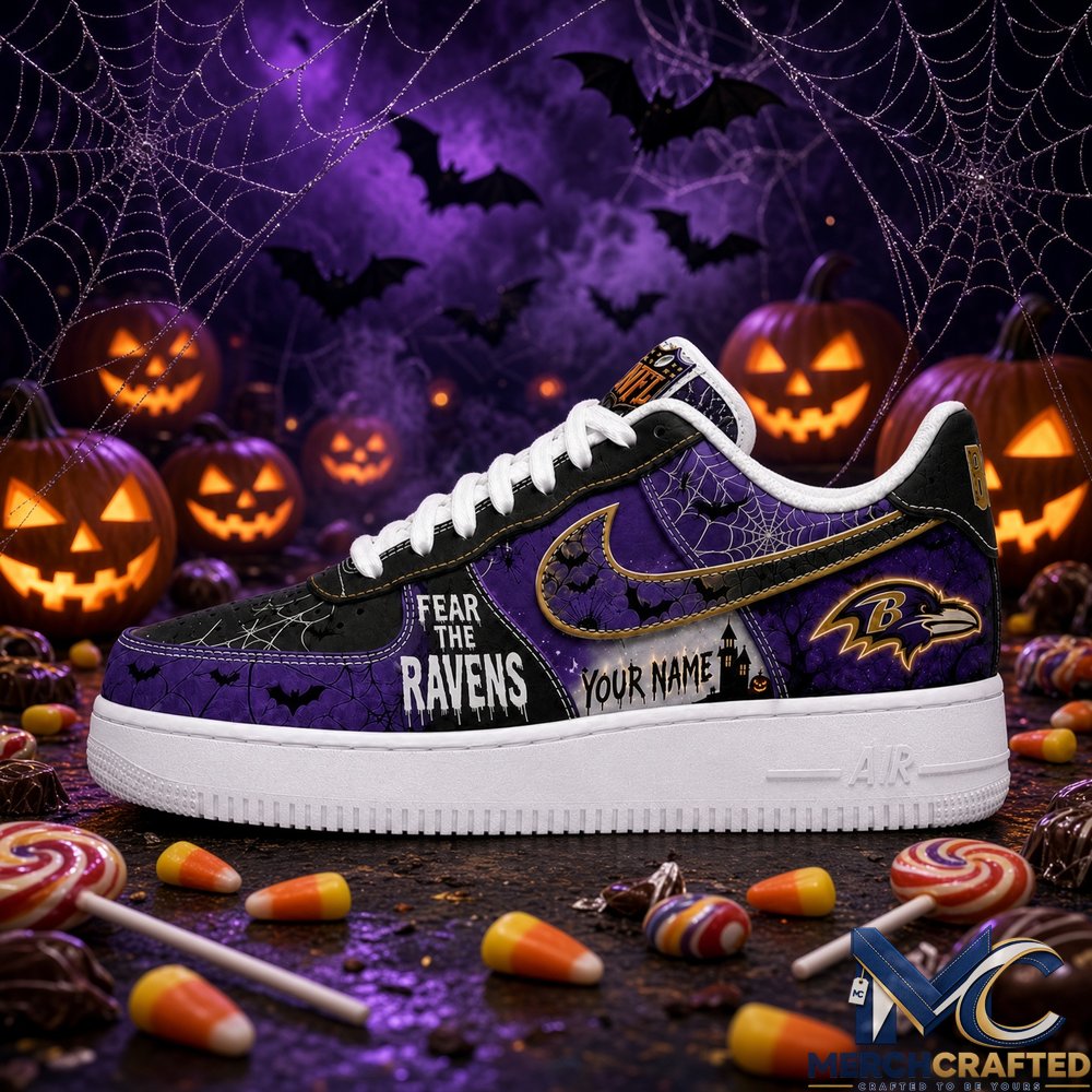 Custom Name Baltimore Ravens Fear The Ravens Halloween Sneakers