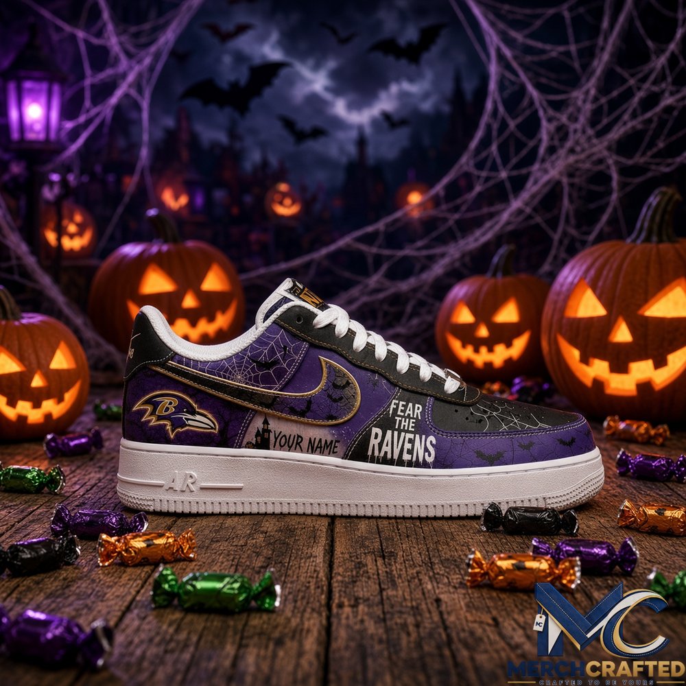 Custom Name Baltimore Ravens Fear The Ravens Halloween Sneakers