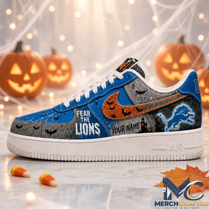 Custom Name Detroit Lions Fear The Lions Halloween Sneakers