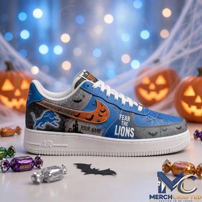 Custom Name Detroit Lions Fear The Lions Halloween Sneakers