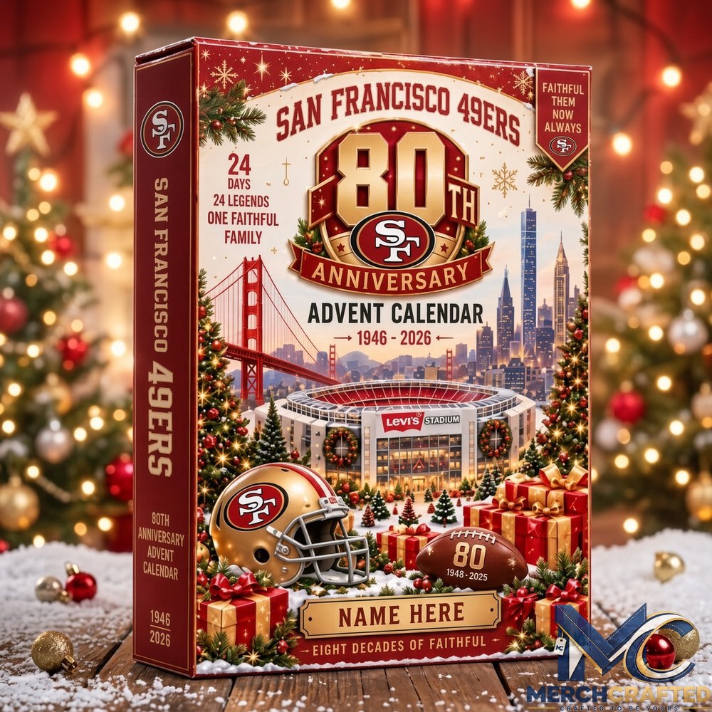 Custom Name San Francisco 49ers Christmas 2026 80th Anniversary Advent Calendar  Personalized 24-Day Gift Set