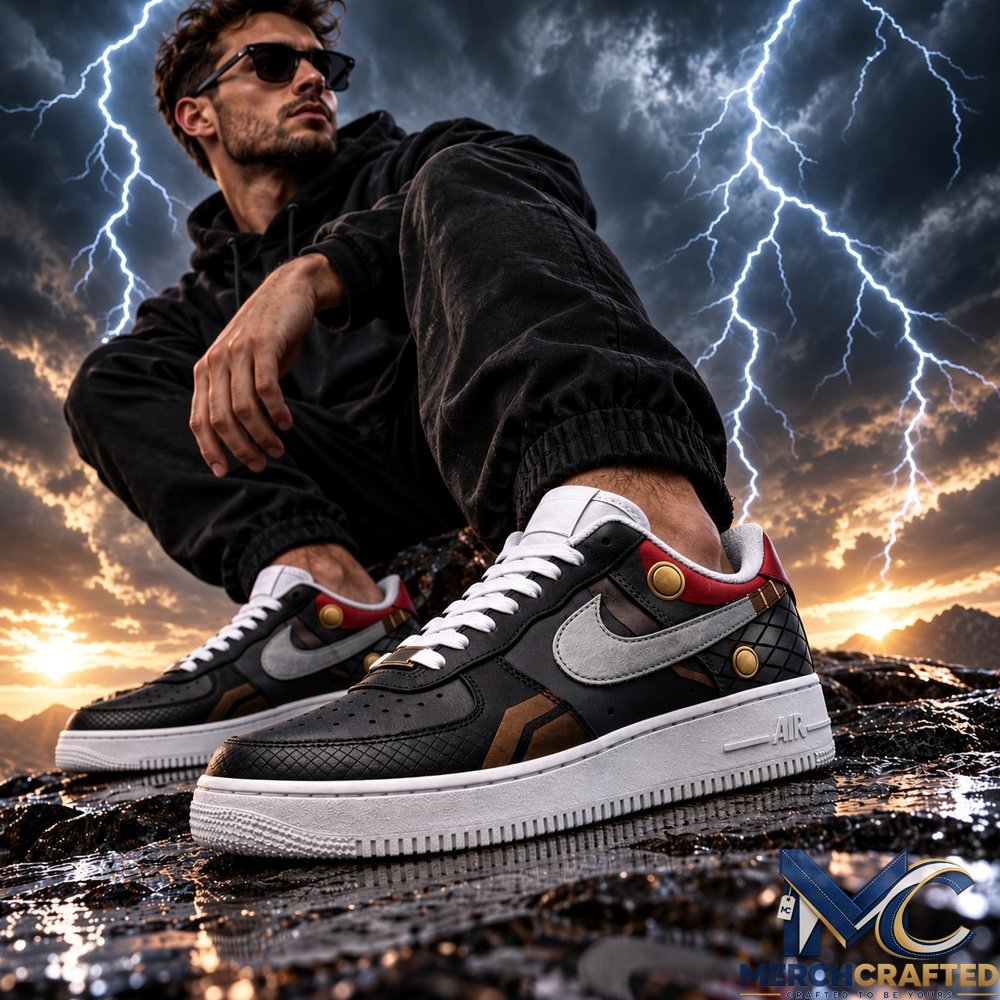 Custom Thor Nike Air Force 1 Sneakers 2026 Avengers Endgame Black Gold Lightning Low Top Shoes