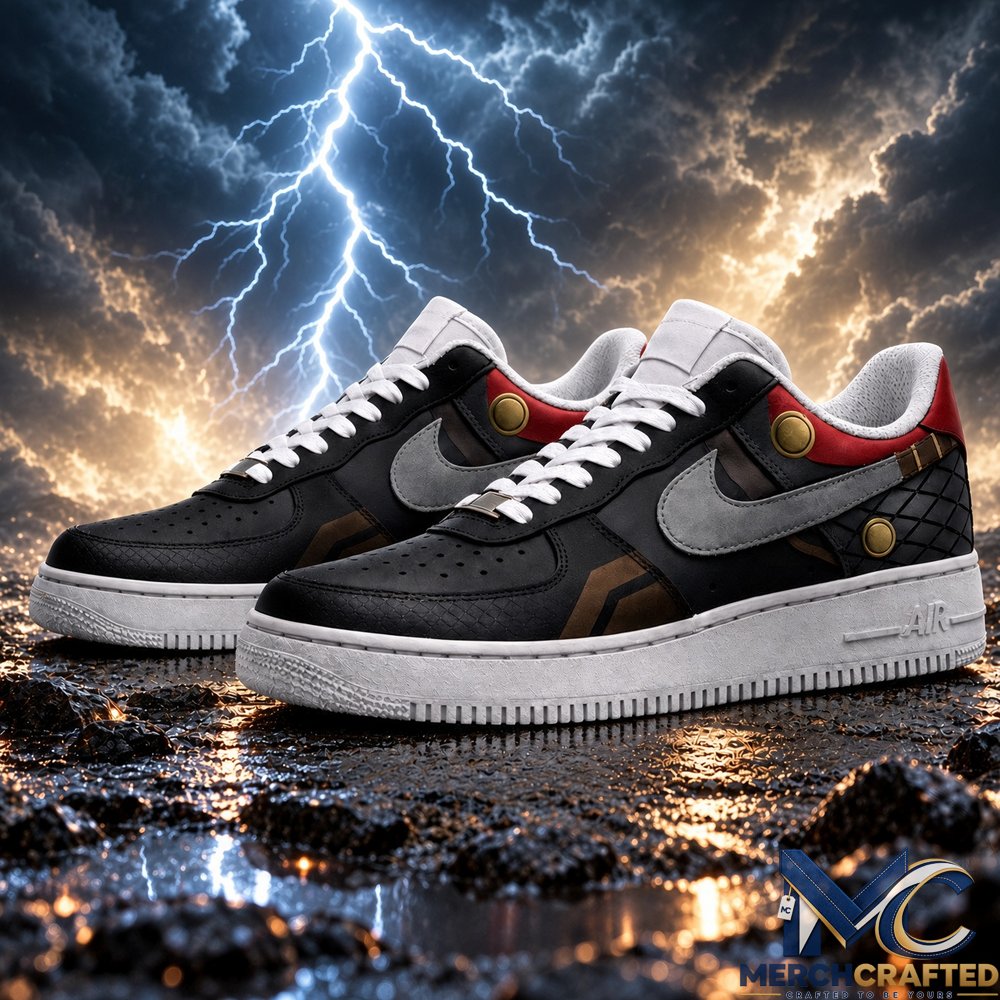 Custom Thor Nike Air Force 1 Sneakers 2026 Avengers Endgame Black Gold Lightning Low Top Shoes