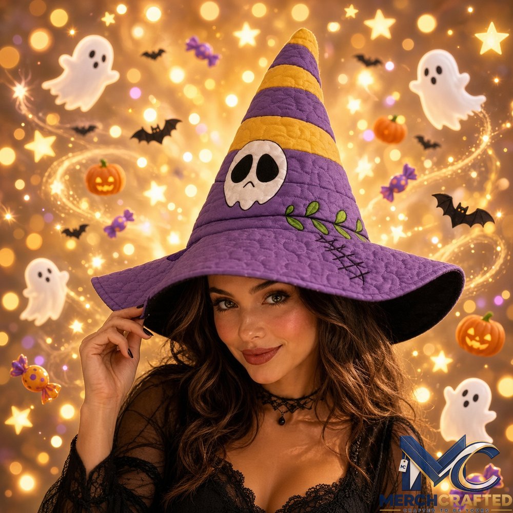 Cute Ghost Purple Striped Limited Edition Halloween Witch Hat Womens Costume Hat