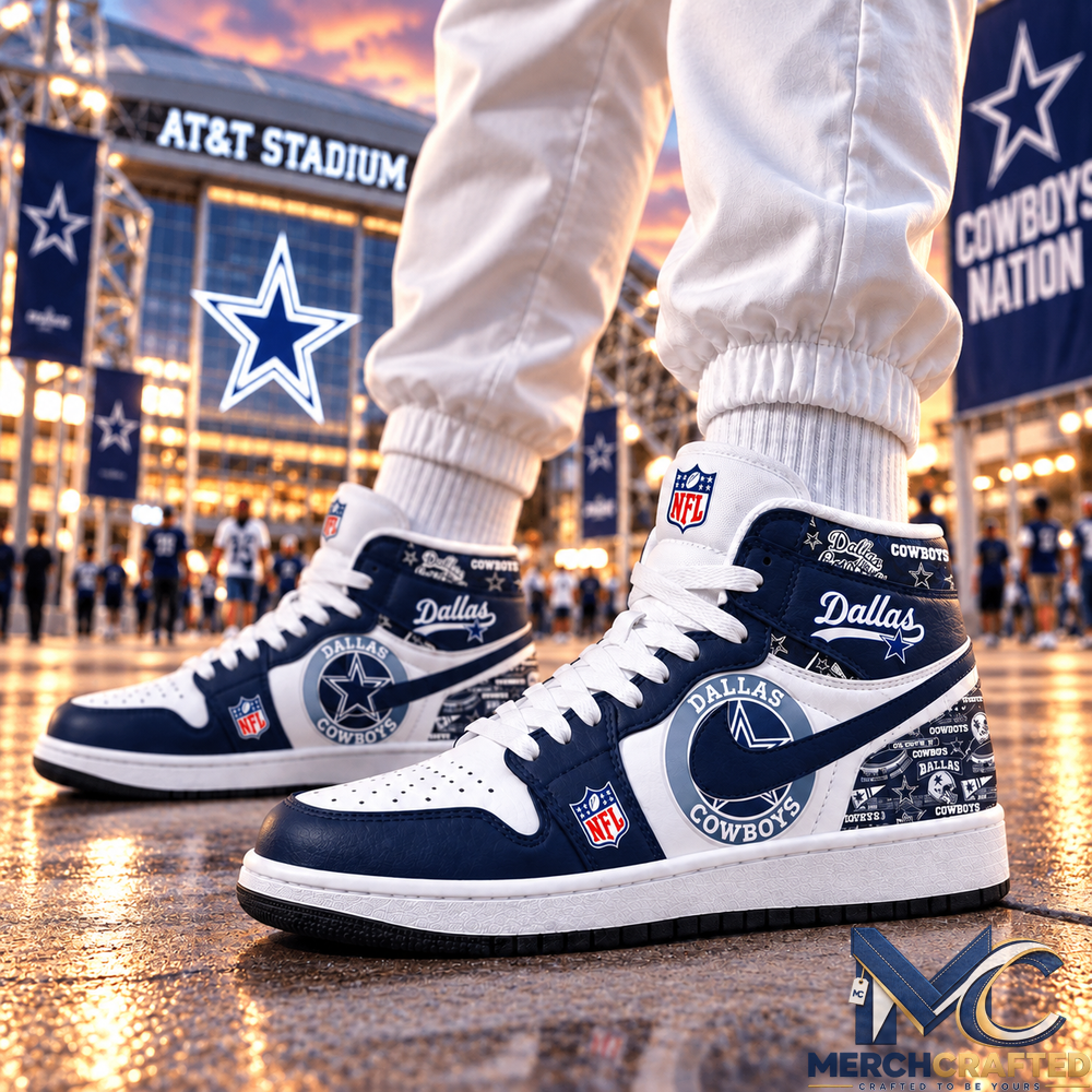 Dallas Cowboys Navy White Football High Top Sneakers Fan Shoes for Men and Women