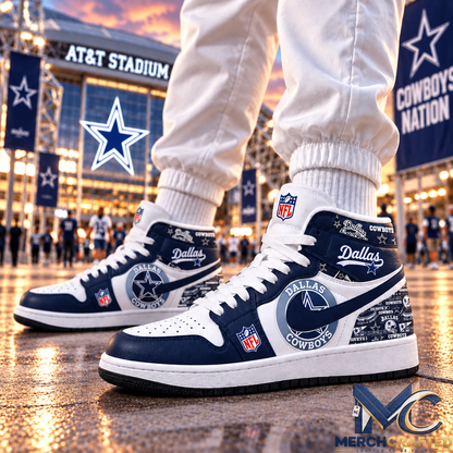 Dallas Cowboys Navy White Football High Top Sneakers Fan Shoes for Men and Women