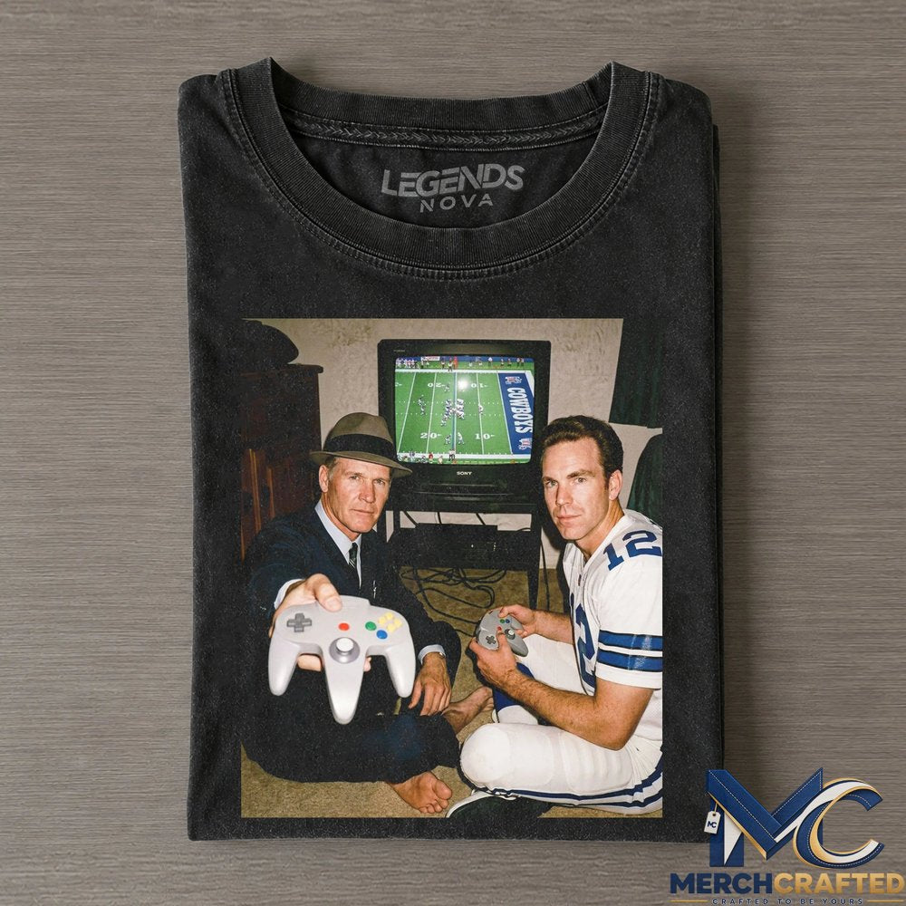 Dallas Cowboys Tom Landry x Roger Staubach Playing Video Games x Drinking T-Shirt