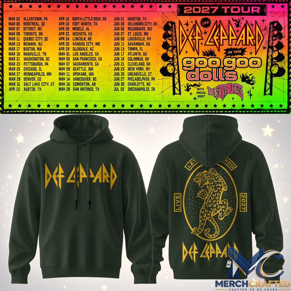 Def Leppard & Goo Goo Dolls 2027 Tour Black Rock Band Hoodie