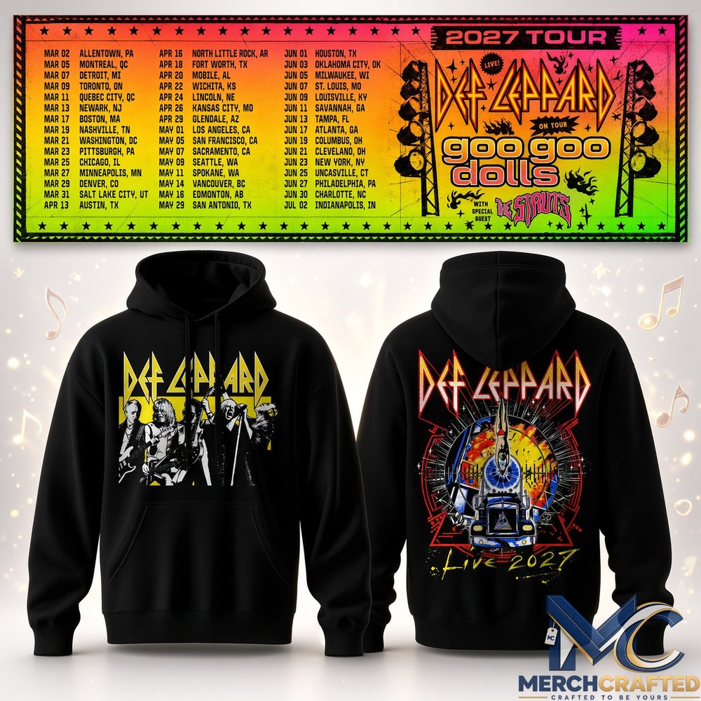Def Leppard & Goo Goo Dolls 2027 Tour Black Rock Band Hoodie