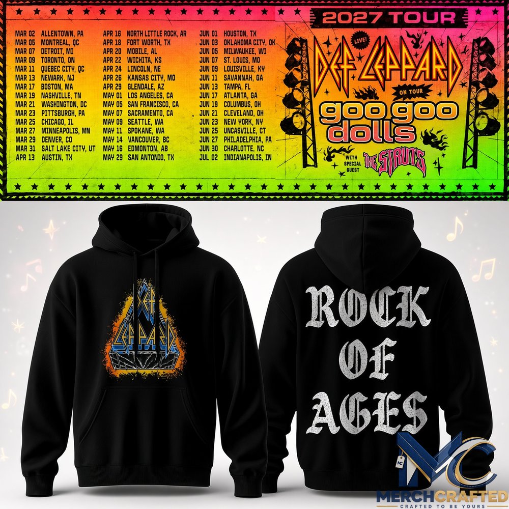 Def Leppard & Goo Goo Dolls 2027 Tour Black Rock Band Hoodie