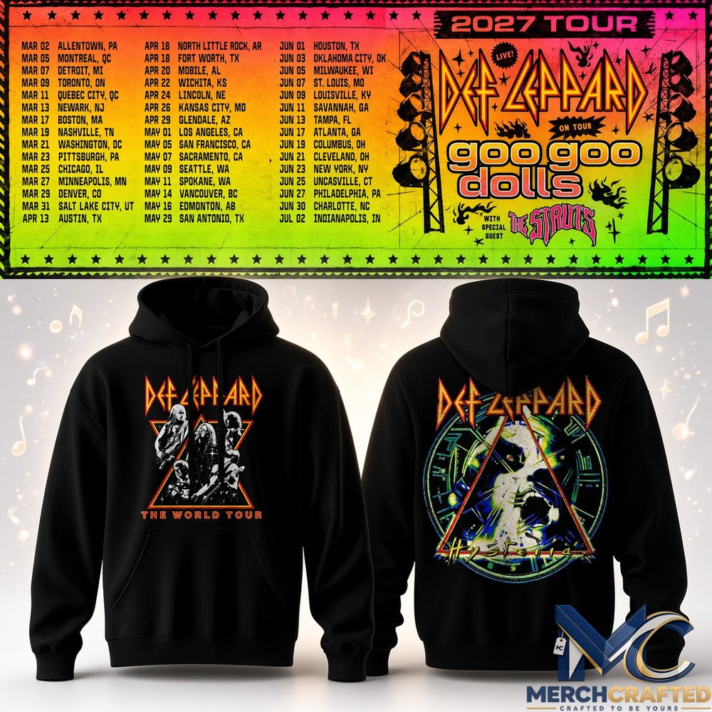Def Leppard & Goo Goo Dolls 2027 Tour Black Rock Band Hoodie