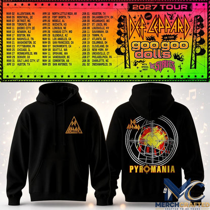 Def Leppard & Goo Goo Dolls 2027 Tour Black Rock Band Hoodie