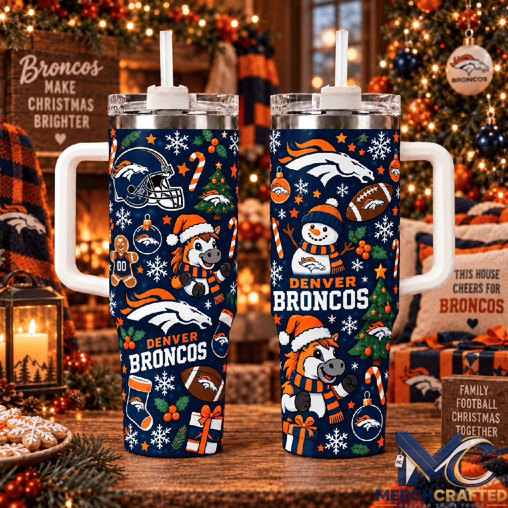 Denver Broncos Christmas Tumbler 40 oz with Handle and Straw