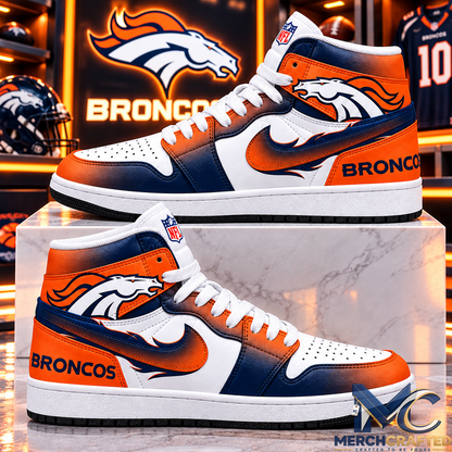 Denver Broncos High Top Sneakers Orange Navy Football Fan Shoes