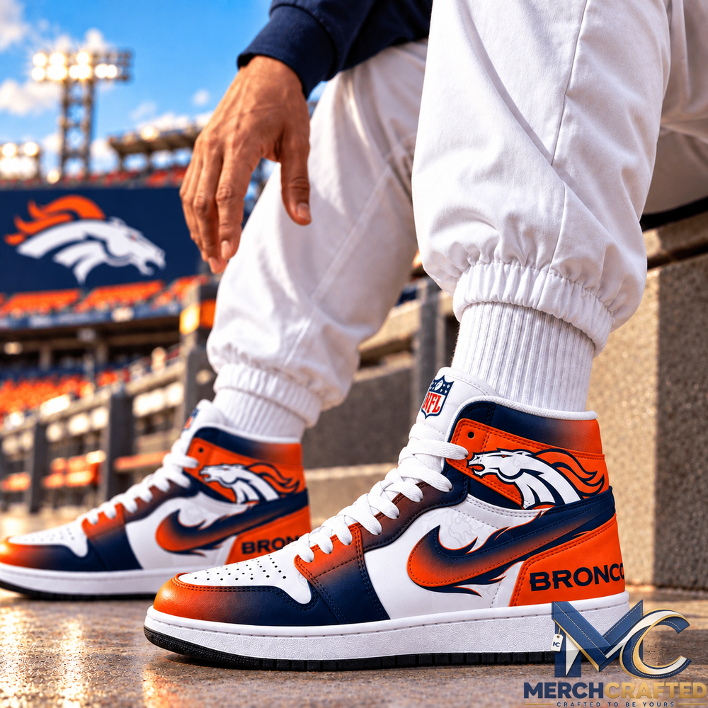 Denver Broncos High Top Sneakers Orange Navy Football Fan Shoes