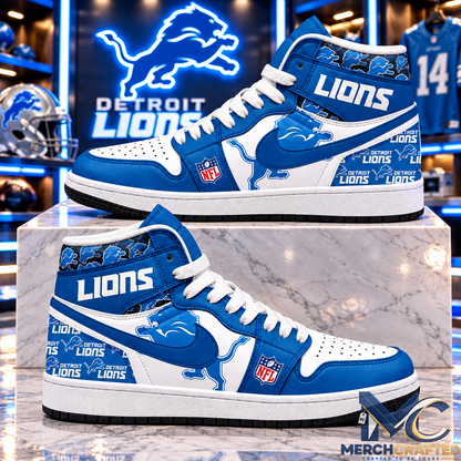 Detroit Lions Blue White High Top Shoes Football Fan Sneakers Game Day Gift