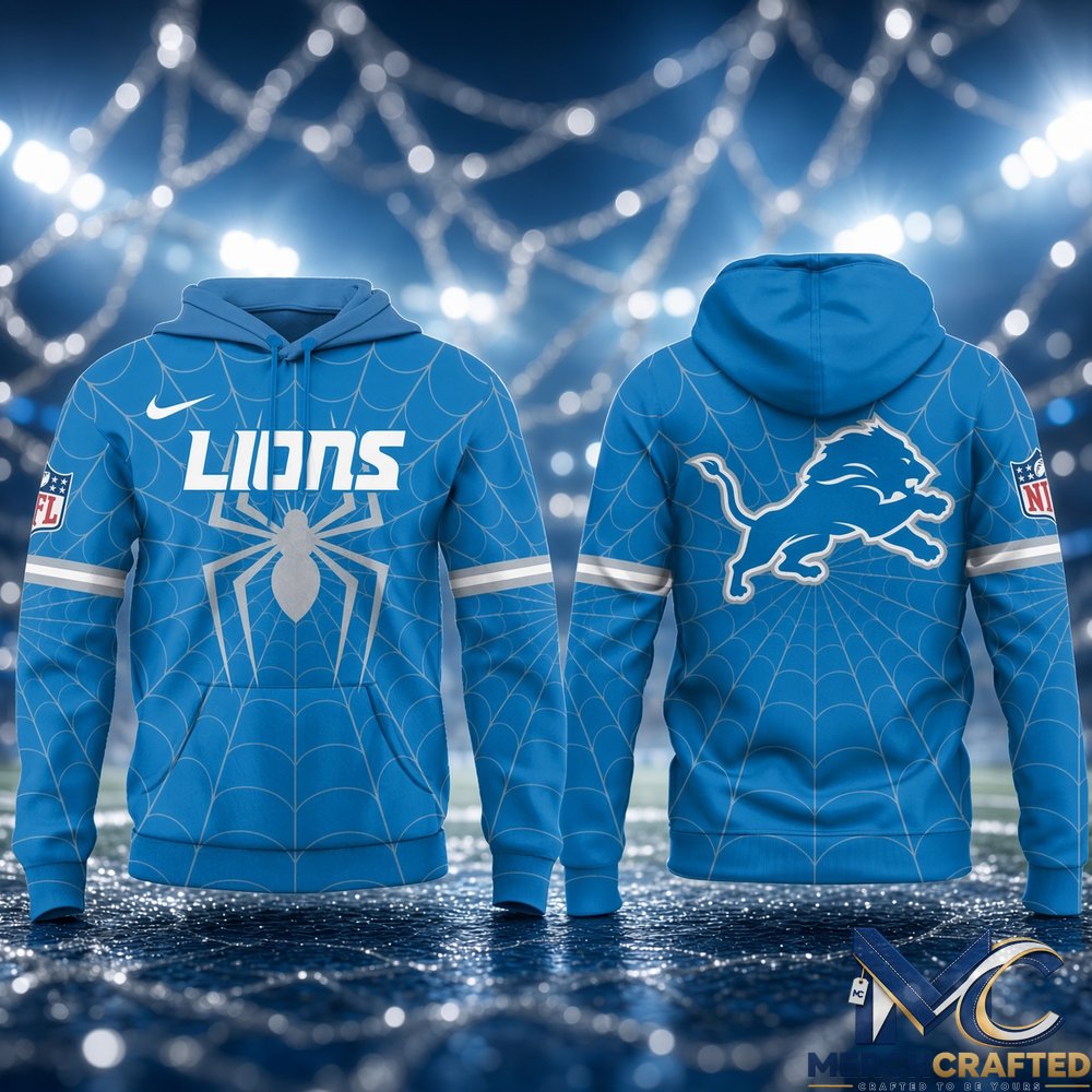 Detroit Lions x Spider-Man 2026 Blue Hoodie