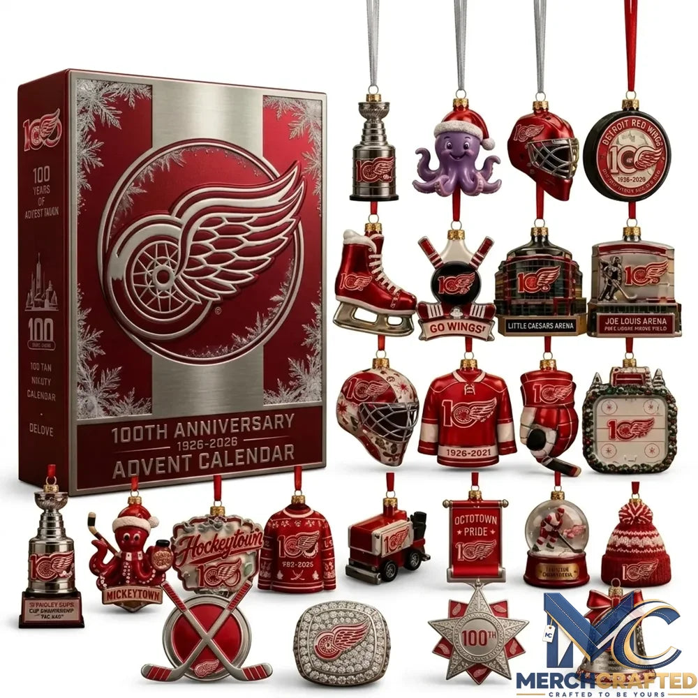 Detroit Red Wings 100th Anniversary Commemorative Christmas Ornaments Holiday Advent Calendar