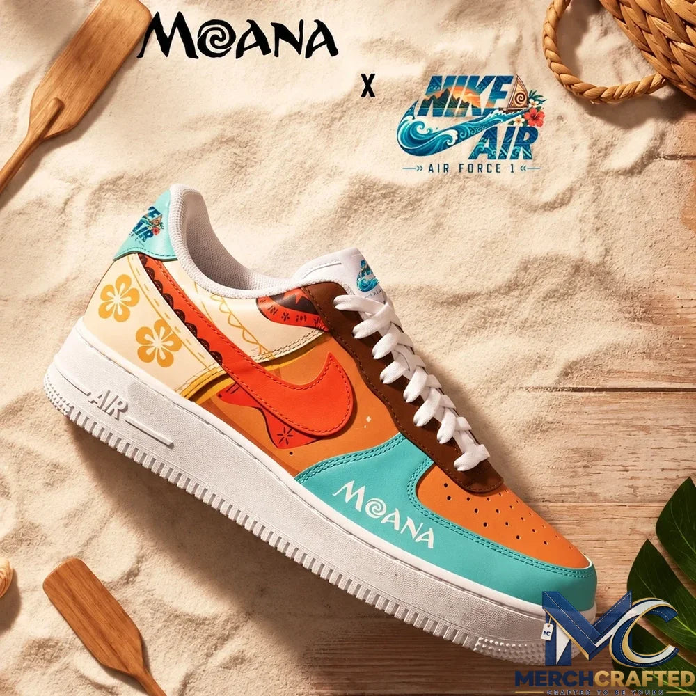 Disney Moana Tropical Island Adventure Orange Teal Custom Name Nike Air Force 1
