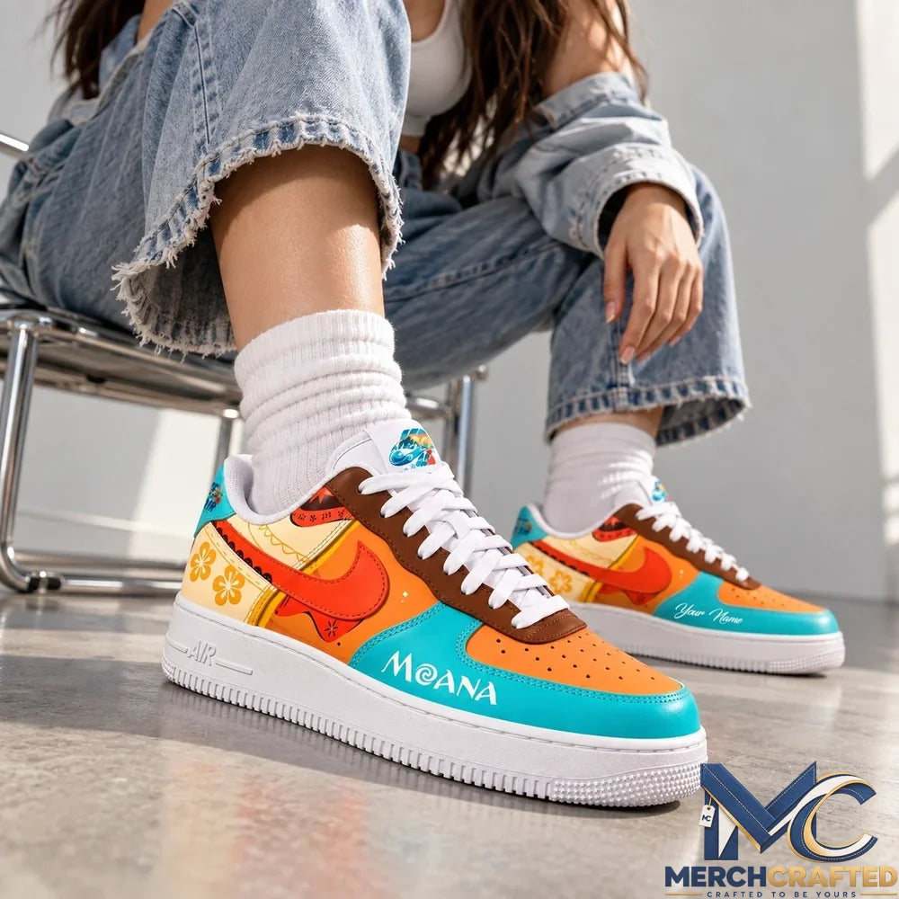 Disney Moana Tropical Island Adventure Orange Teal Custom Name Nike Air Force 1