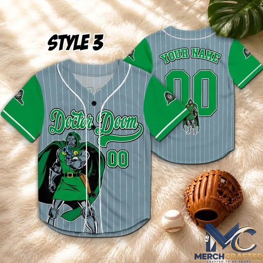 Dr Doom Doomsday Blue Green Baseball Jersey
