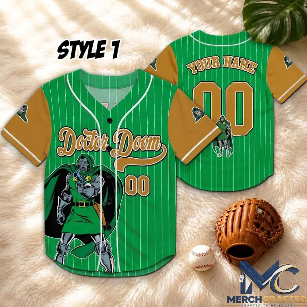 Dr Doom Doomsday Green Gold Baseball Jersey
