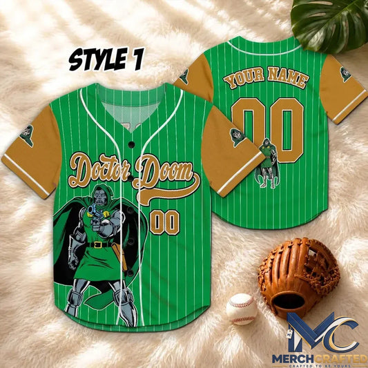 Dr Doom Doomsday Green Gold Baseball Jersey