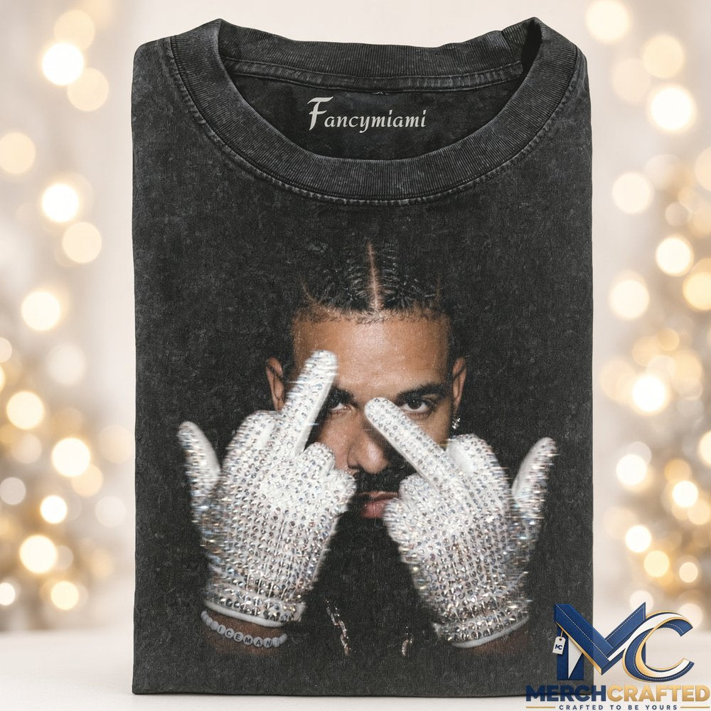 Drake Rhinestone Glove Covering Eye T-Shirt  Vintage Music Graphic Tee for Drake Fans
