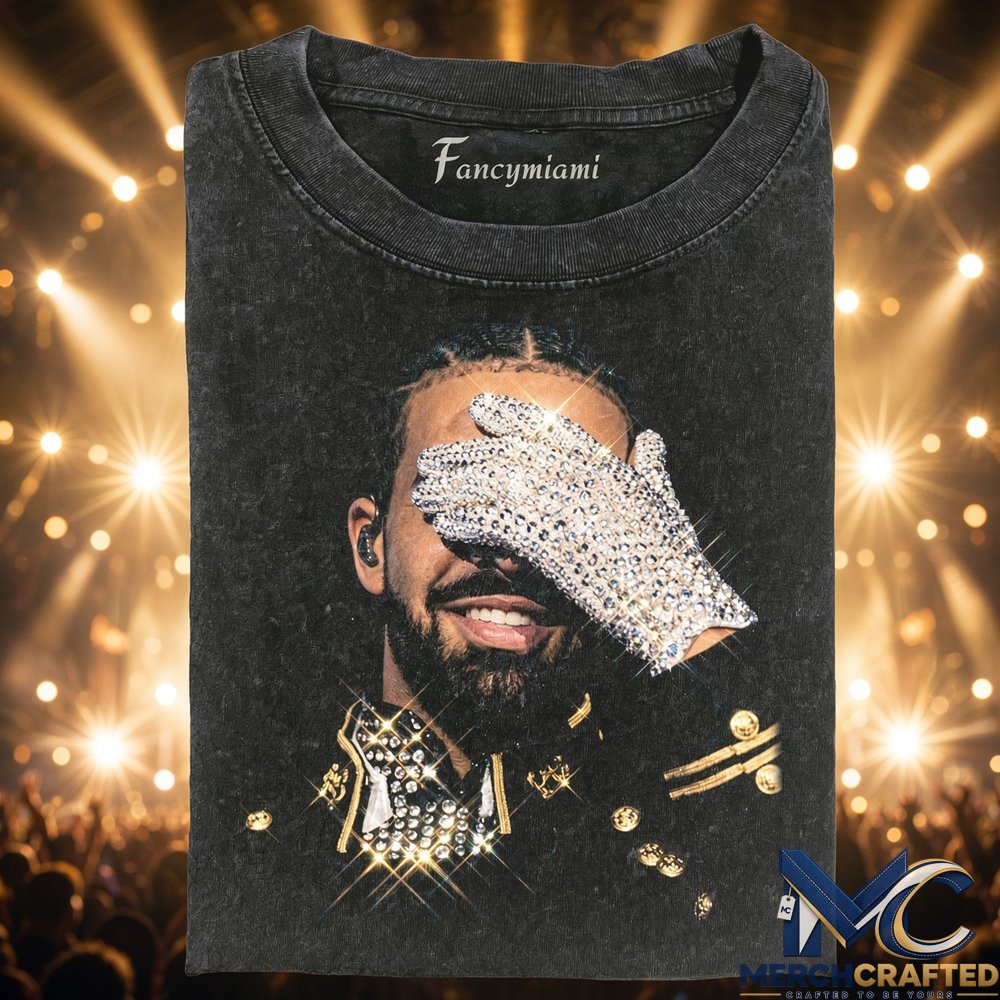 Drake Rhinestone Glove Covering Eye T-Shirt  Vintage Music Graphic Tee for Drake Fans Tee