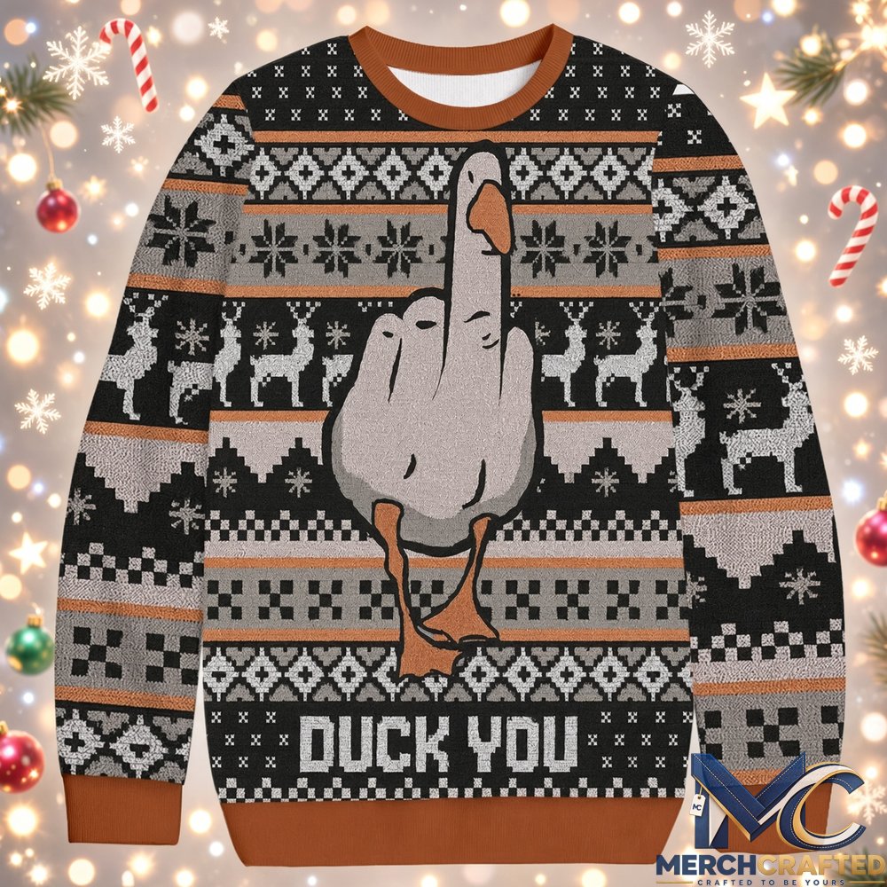 Duck You Funny Meme 2026 Christmas Ugly Sweater Holiday Knit Pullover