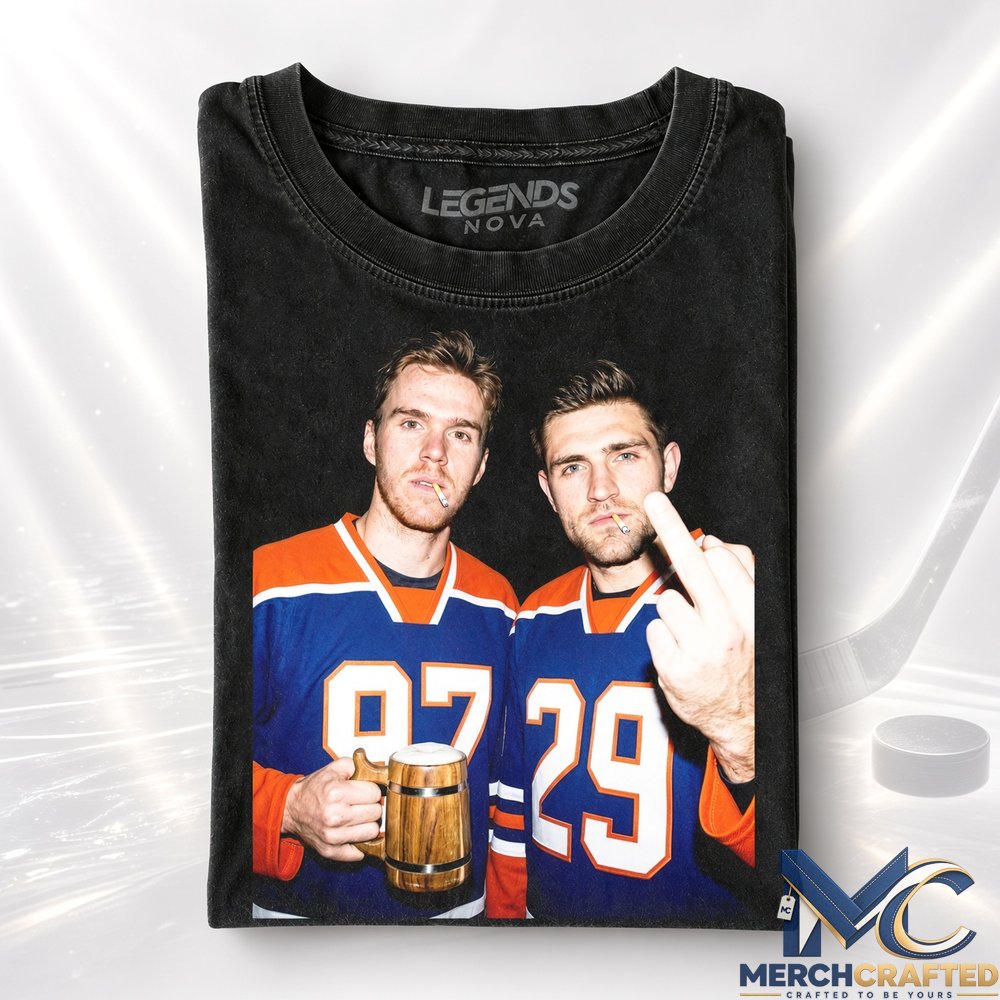 Edmonton Oilers Connor McDavid Leon Draisaitl Drunk Smoke Legends T Shirt Black Graphic Tee