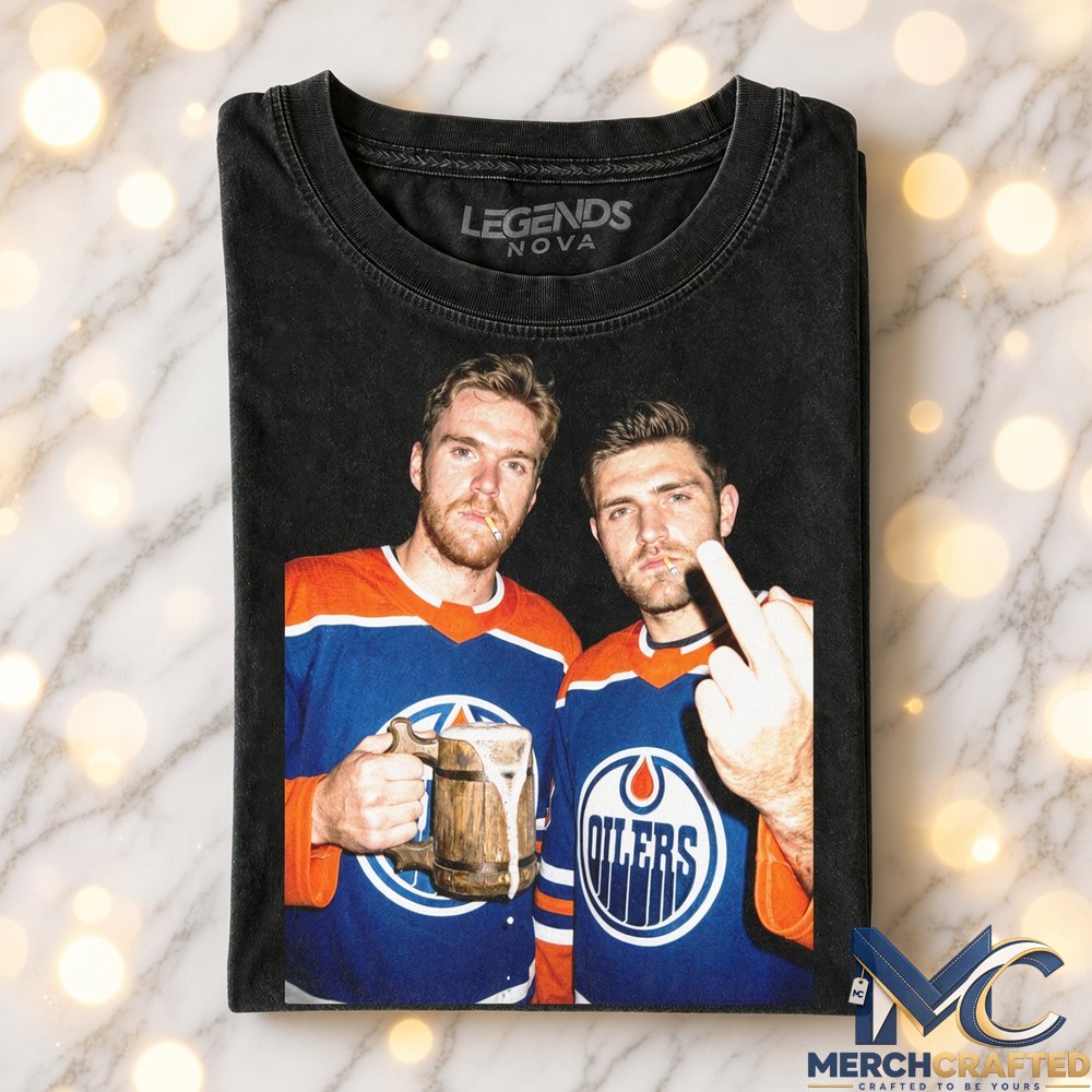 Edmonton Oilers x Connor McDavid x Leon Draisaitl Drinking Middle Finger Tee