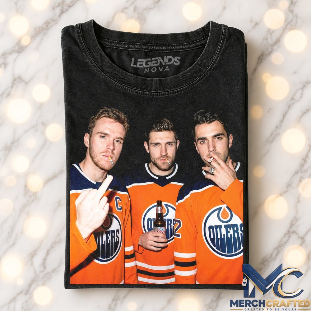 Edmonton Oilers x McDavid x Draisaitl x Bouchard Smoking Drinking Middle Finger Tee
