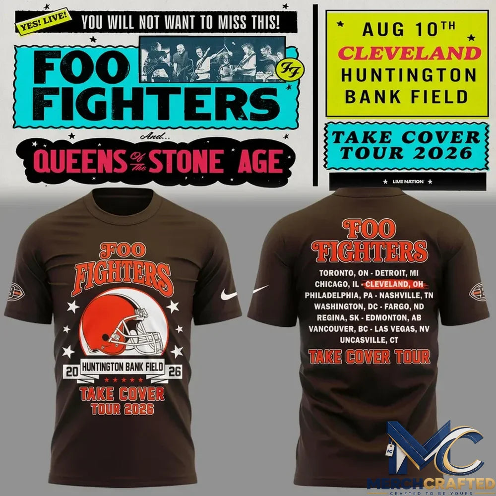 Foo Fighters x Cleveland Browns Take Cover Tour 2026 Special Shirt