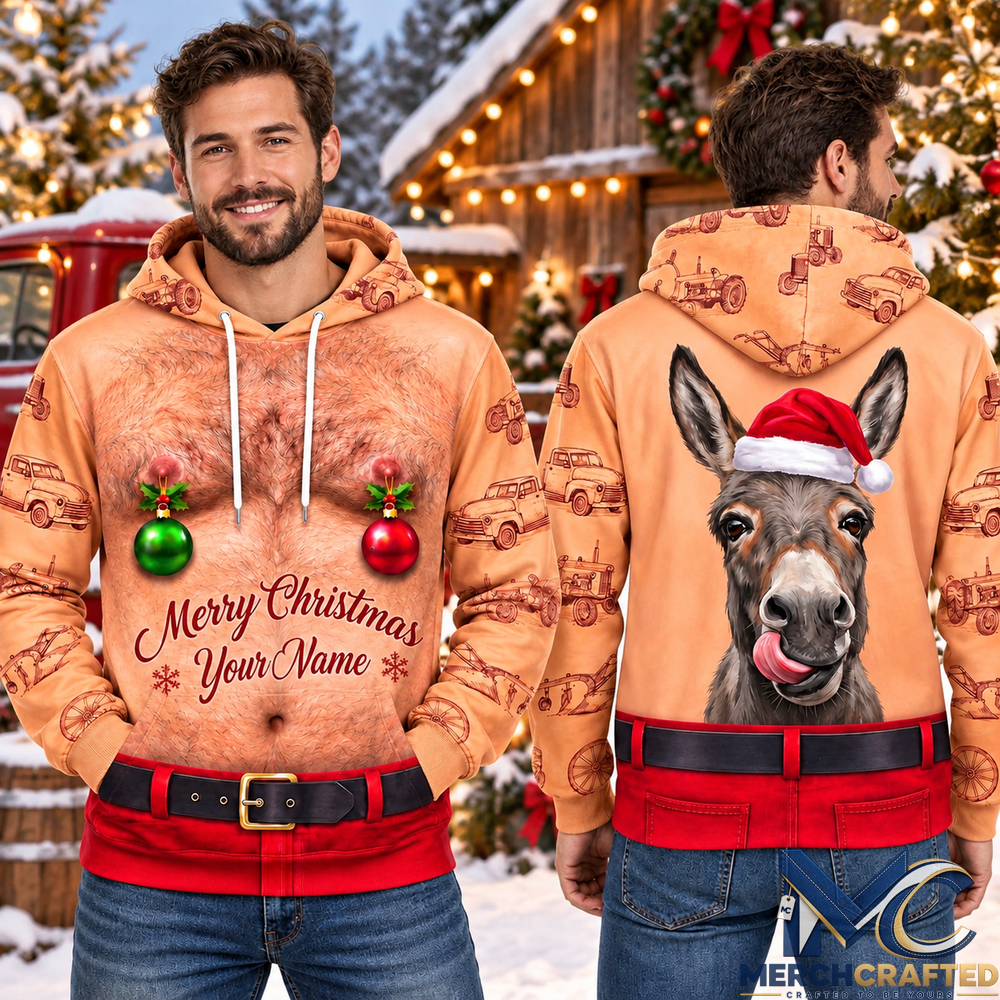Funny Christmas Donkey Personalized Farm Santa Hoodie