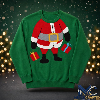 Funny Fat Santa Ugly Christmas Sweater 2026 Green Knit Jumper Gift Boxes Holiday Shirt
