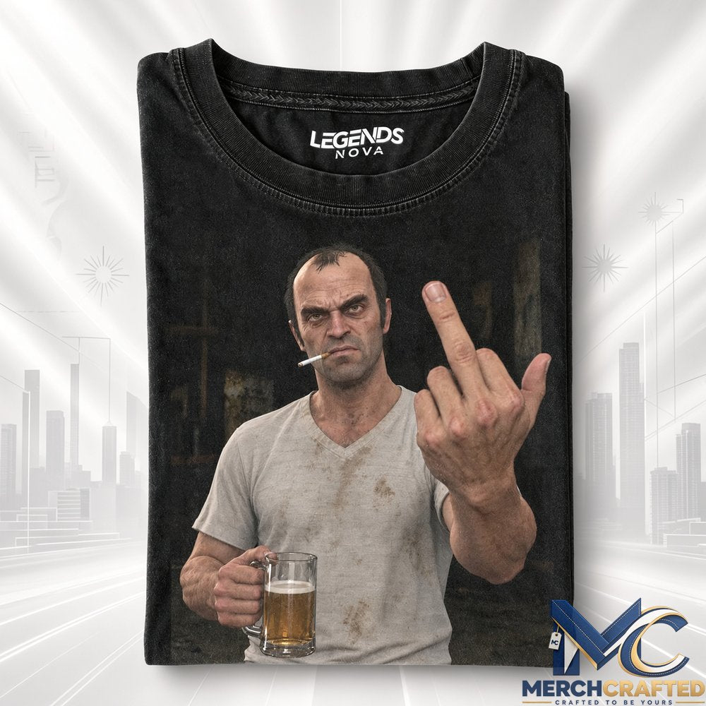 GTA V Trevor Philips Smoking Middle Finger Legends T Shirt Black Graphic Tee