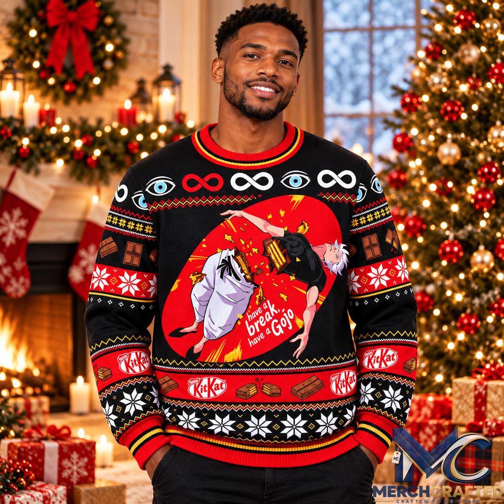Gojo Have A Break KitKat Ugly Christmas Sweater Anime Holiday Gift
