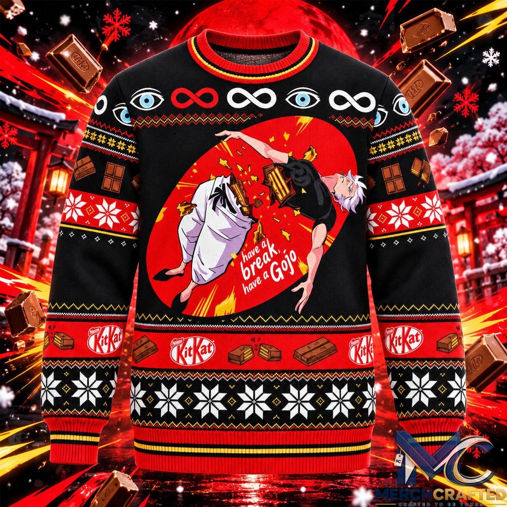 Gojo Have A Break KitKat Ugly Christmas Sweater Anime Holiday Gift