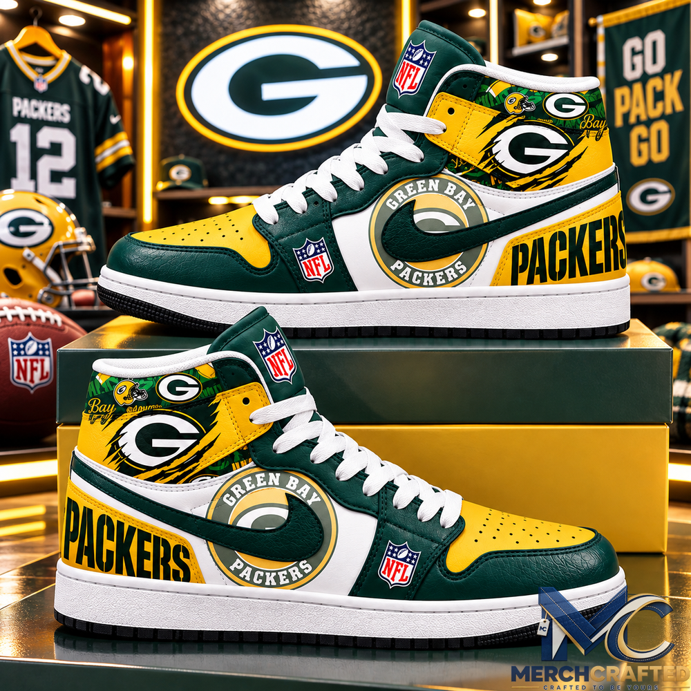 Green Bay Packers Football High Top Sneakers Green Gold Fan Shoes
