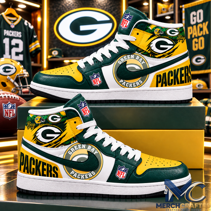 Green Bay Packers Football High Top Sneakers Green Gold Fan Shoes