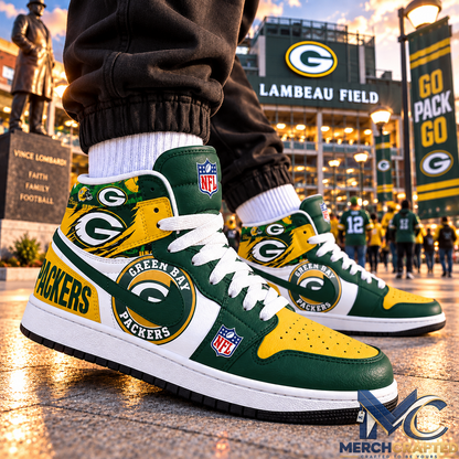 Green Bay Packers Football High Top Sneakers Green Gold Fan Shoes